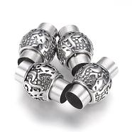 304 Stainless Steel Magnetic Clasps with Glue-in Ends, Column, Antique Silver, 21x14mm, Hole: 8mm(STAS-F123-06AS)