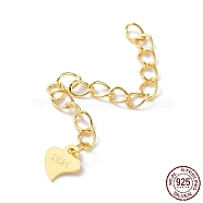 925 Sterling Silver Chain Extenders, Curb Chain with Heart Tag, with S925 Stamp, Real 18K Gold Plated, 50mm(STER-G036-19G)