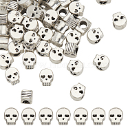 60Pcs Tibetan Style Alloy European Beads, Large Hole Beads, Skull, Antique Silver, 10x8x7mm, Hole: 4.5mm(FIND-GO0002-01)