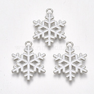 Alloy Pendants, Cadmium Free & Lead Free, with Enamel, Christmas, Snowflake, Platinum, White, 25x19x1.5mm, Hole: 2mm(X-ENAM-S115-067)