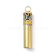 Ion Plating(IP) Openable 304 Stainless Steel Perfume Bottle Pendants, with Perfume Pad, Column with Flower Charm, Golden, 47x9.5mm, Hole: 5mm(STAS-D097-12G)