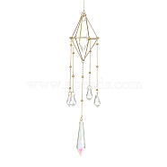 Glass Bullet with Brass Chains Hanging Pendant Decorations, with 304 Stainless Steel Findings, Suncatchers for Party Window, Wall Display Decorations, Golden, 290mm(HJEW-JM01299)