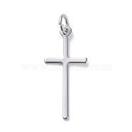 Brass Pendants, Long-Lasting Plated, Cross, Real Platinum Plated, 23x10.5x0.6mm, Hole: 3.2mm(ZIRC-G160-31P)