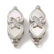 Brass Micro Pave Clear Cubic Zirconia Box Clasps, with Shell, Butterfly, Platinum, 24x9.5x7.5mm, Hole: 1.2mm(KK-U037-14P)