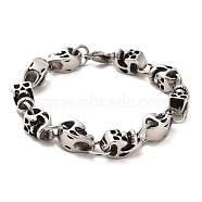304 Stainless Steel Skull Link Chain Bracelets, Antique Silver, 8-5/8 inch(21.8cm)(BJEW-E094-11AS)