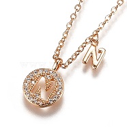 Brass Micro Pave Clear Cubic Zirconia Double Letter Pendant Necklaces, with Cable Chains, Letter.N, 14-3/4 inch(37.6cm)(NJEW-Z010-14)