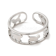 304 Stainless Steel Cat Open Cuff Ring for Women, Stainless Steel Color, Inner Diameter: 16.4mm(RJEW-M149-15P)