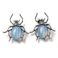 Dual-use Items Alloy Spider Brooch, with Opalite, Antique Silver, 42x38x12~13mm, Hole: 4.5x4mm(JEWB-C026-03E-AS)