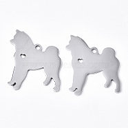304 Stainless Steel Pendants, Laser Cut, Dog, Stainless Steel Color, 30x25x1.5mm, Hole: 2mm(X-STAS-N087-32)
