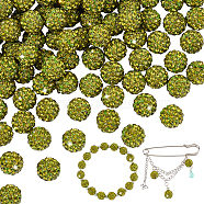 Elite 100Pcs Pave Disco Ball Beads, Polymer Clay Rhinestone Beads, Round, Olivine, PP13(1.9~2mm), 6 Rows Rhinestone, 10mm, Hole: 1.5mm(RB-PH0001-25C)