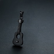 Openable Stainless Steel Memorial Urn Ashes Pendants, Guitar, Electrophoresis Black, 42x15mm, Hole: 9.5mm(BOTT-PW0002-034B-EB)