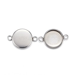 304 Stainless Steel Cabochon Connector Settings, Plain Edge Bezel Cups, Flat Round, Stainless Steel Color, Tray: 10mm, 17.5x12x2mm, Hole: 2mm(STAS-G127-14-10mm-P)