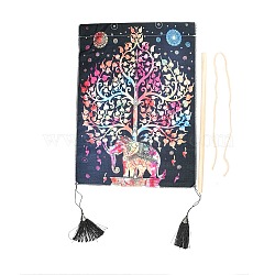 Colorful Elephant Polyester Wall Hanging Tapestry, Vertical Tree of Life Pattern Tapestry, for Home Decoration, Rectangle, Camellia, 500x350mm(TREE-PW0001-96A)