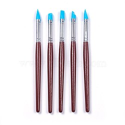 Paint Brushes, with Soft Silicone Rubber Head & Wood Handle, Shaping Modeling Wipe Out Tools, For Sculpture Pottery, Coconut Brown, 170~173x20mm, Head: 15~20.5x7.5mm, 5pcs/set(X-AJEW-L072-24)