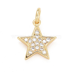 Eco-Friendly Brass Micro Pave Clear Cubic Zirconia Pendants, with Jump Ring, Long-Lasting Plated, Lead Free & Cadmium Free, Star, Real 24K Gold Plated, 12x11.5x2mm, Hole: 3mm(KK-M225-09G)