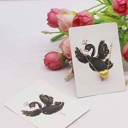 Rectangle Paper Necklace Display Cards, Jewelry Display Cards for Necklace Storage, White, Swan Pattern, 7x5x0.05cm, Hole: 1mm(CDIS-C004-05E)