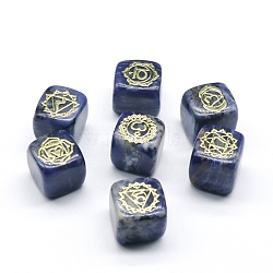 Natural Sodalite 7 Chakra Healing Stone Set, Cube-Shaped with Engraved Symbols, for Reiki meditation Wicca Power Balancing, 16~18mm, 7pcs/set(G-PW0004-18G)