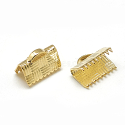Brass Ribbon Crimp Ends, Rectangle, Real 18K Gold Plated, 7x13mm, Hole: 1x3mm(X-KK-T032-148G)