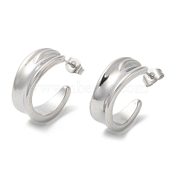 304 Stainless Steel Round Stud Earrings, Half Hoop Earrings, Stainless Steel Color, 19x8mm(EJEW-B026-08P)