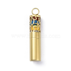 Ion Plating(IP) Openable 304 Stainless Steel Perfume Bottle Pendants, with Perfume Pad, Column with Flower Charm, Golden, 47x9.5mm, Hole: 5mm(STAS-D097-12G)