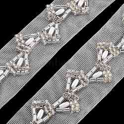 Polyester Leaf Lace Trims, with ABS Imitation Pearl Beads and Glass, Floral White, 1 inch(24mm)(OCOR-A007-26)