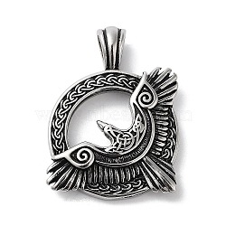 304 Stainless Steel Pendants, Flat Round with Eagle Charm, Antique Silver, 40x30x5.7mm, Hole: 4.8x6mm(STAS-R225-20AS)