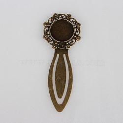Antique Bronze Iron Bookmark Cabochon Settings, Cadmium Free & Nickel Free & Lead Free, with Alloy Flat Round Tray, 80x30x3mm, Tray: 18mm(X-PALLOY-N0084-03AB-NF)
