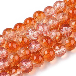 Transparent Crackle Baking Painted Glass Beads Strands, Imitation Opalite, Round, Coral, 6x5mm, Hole: 1.2mm, about 147pcs/strand, 31.10 inch(79cm)(DGLA-T003-01B-11)