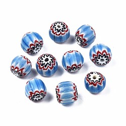 Handmade Millefiori Lampwork Beads, Round, Light Sky Blue, 10.5~11.5x10~11mm, Hole: 1.5mm(LAMP-S197-006)