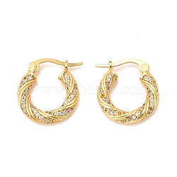 Brass Micro Pave Cubic Zirconia Hoop Earrings, Long-Lasting Plated, Ring, Real 18K Gold Plated, 17x16x3mm, Pin: 0.6mm(EJEW-F273-08G)