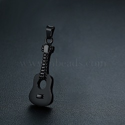 Openable Stainless Steel Memorial Urn Ashes Pendants, Guitar, Electrophoresis Black, 42x15mm, Hole: 9.5mm(BOTT-PW0002-034B-EB)