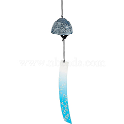 Iron Wind Chime, with Polyester Cord & Paper, Cone, Midnight Blue, 485mm(HJEW-WH0028-28)