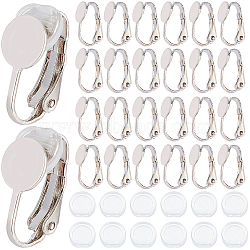 20Pcs Brass Clip on Earring Findings, Flat Round Earring Settings, with 20Pcs Plastic Pads, Platinum, 17x8x8mm, Tray: 8mm(KK-SP0001-22P)