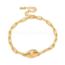 Brass Micro Pave Cubic Zirconia Bracelets for Women, Real 18K Gold Plated, 7 inch(17.7cm), Pendant: 11x18mm(BJEW-U008-10G)