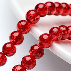 Crackle Glass Beads Strands, Round, Red, 6mm, Hole: 1.3~1.6mm, about 133pcs/strand, 31.4 inch(X-CCG-Q001-6mm-13)