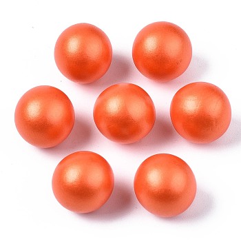 Painted Natural Wood Beads, Pearlized, No Hole/Undrilled, Round, Coral, 15mm