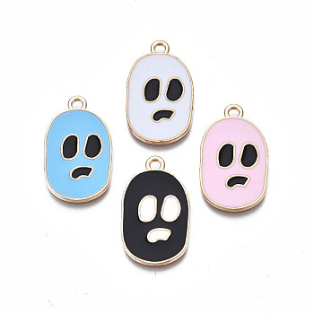 Alloy Enamel Pendants, Cadmium Free & Nickel Free & Lead Free, Light Gold, for Halloween, Skull, Mixed Color, 25x15x1.5mm, Hole: 1.8mm