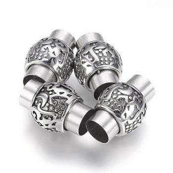 304 Stainless Steel Magnetic Clasps with Glue-in Ends, Column, Antique Silver, 21x14mm, Hole: 8mm