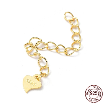 925 Sterling Silver Chain Extenders, Curb Chain with Heart Tag, with S925 Stamp, Real 18K Gold Plated, 50mm