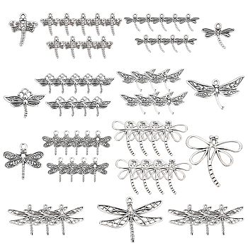 70Pcs 7 Style Tibetan Style Alloy Pendants, Dragonfly, Antique Silver, 10pcs/style