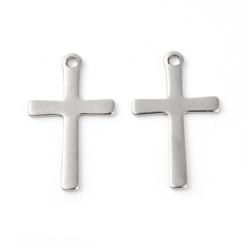 201 Stainless Steel Pendants, Cross, Stainless Steel Color, 20.5x12.5x0.8mm, Hole: 1.4mm