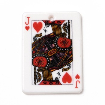 Printed Acrylic Pendants, Rectangle with Playing Cards Pattern, Jack of Hearts, Colorful, 36x25.5x2mm, Hole: 1.8mm