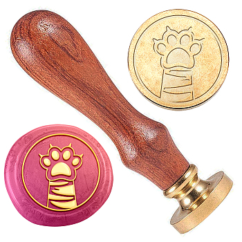 Wax Seal Stamp Set, Golden Tone Sealing Wax Stamp Solid Brass Head, with Retro Wood Handle, for Envelopes Invitations, Gift Card, Paw Print, 83x22mm, Stamps: 25x14.5mm