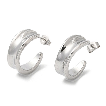 304 Stainless Steel Round Stud Earrings, Half Hoop Earrings, Stainless Steel Color, 19x8mm