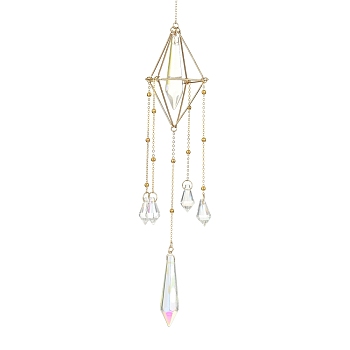 Glass Bullet with Brass Chains Hanging Pendant Decorations, with 304 Stainless Steel Findings, Suncatchers for Party Window, Wall Display Decorations, Golden, 290mm
