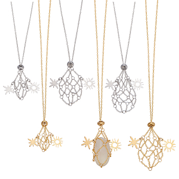 6Pcs 2 Colors Brass Chain Macrame Pouch Necklace Making, Platinum & Golden, 13.39~14.17 inch(34~36cm), 3pcs/color