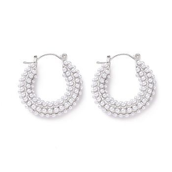 ABS Plastic Imitation Pearl Beaded Ring Hoop Earrings, Brass Jewelry for Women, Platinum, 26.5x5.5x25mm, Pin: 0.8mm