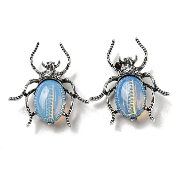 Dual-use Items Alloy Spider Brooch, with Opalite, Antique Silver, 42x38x12~13mm, Hole: 4.5x4mm