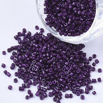 Glass Cylinder Beads, Seed Beads, Baking Paint, Round Hole, Purple, 1.5~2x1~2mm, Hole: 0.8mm, about 8000pcs/bag, about 85~95g/bag