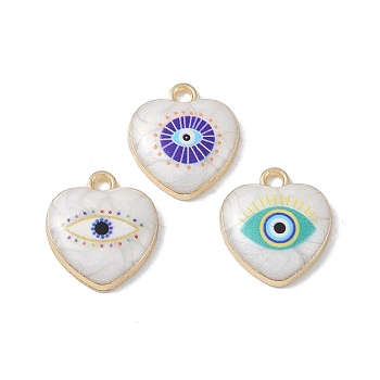 Rack Plating Alloy Enamel Pendants, with Resin, Heart with Evil Eye Charm, Cadmium Free & Nickel Free & Lead Free, Mixed Color, 16x14x4mm, Hole: 1.8mm